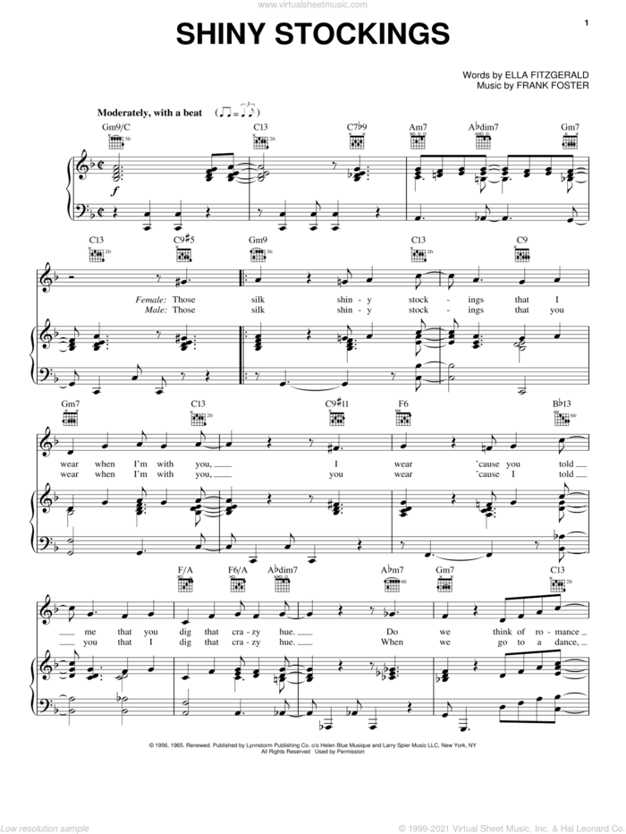 Shiny Stockings sheet music for voice, piano or guitar by Count Basie, intermediate skill level