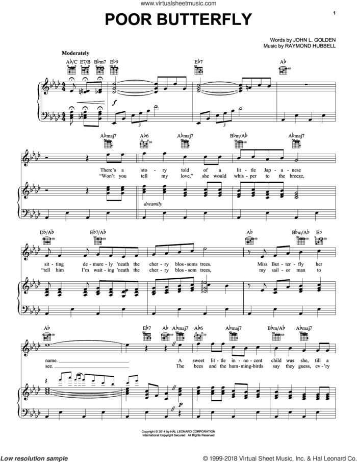 Poor Butterfly sheet music for voice, piano or guitar by Count Basie, intermediate skill level