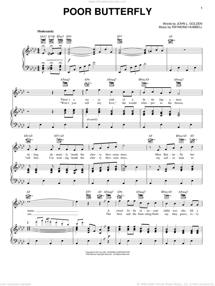 Poor Butterfly sheet music for voice, piano or guitar by Count Basie, intermediate skill level
