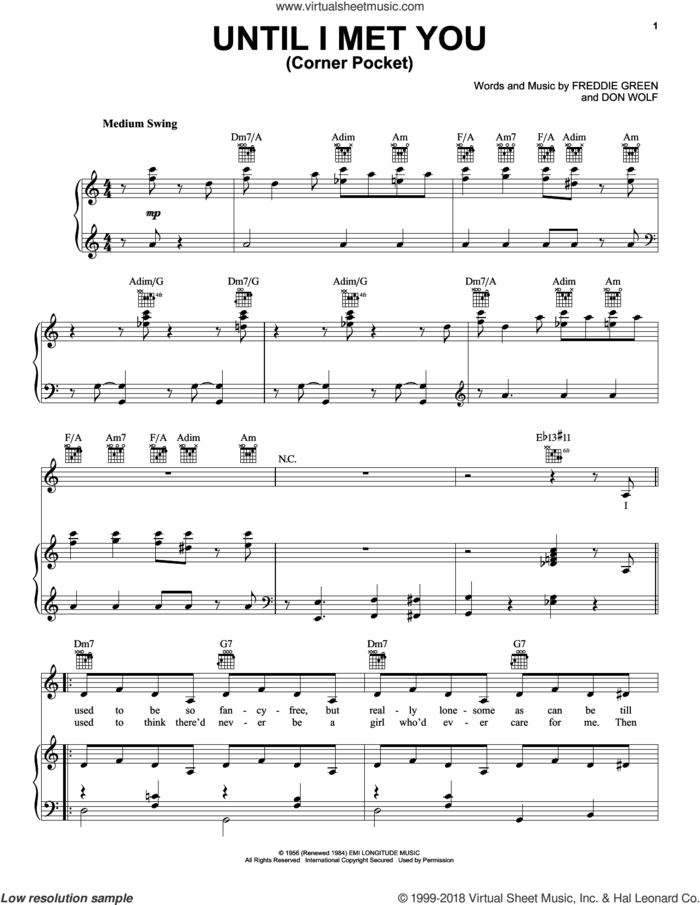 Until I Met You (Corner Pocket) sheet music for voice, piano or guitar by Count Basie, intermediate skill level
