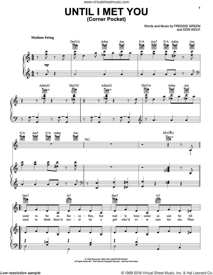 Until I Met You (Corner Pocket) sheet music for voice, piano or guitar by Count Basie, intermediate skill level