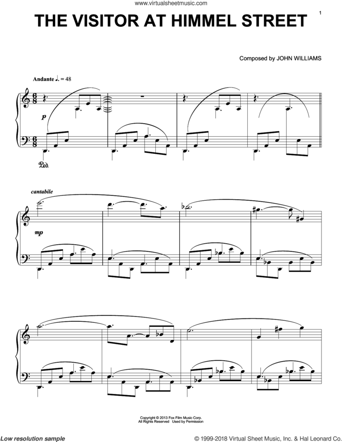 The Visitor At Himmel Street sheet music for piano solo by John Williams, intermediate skill level