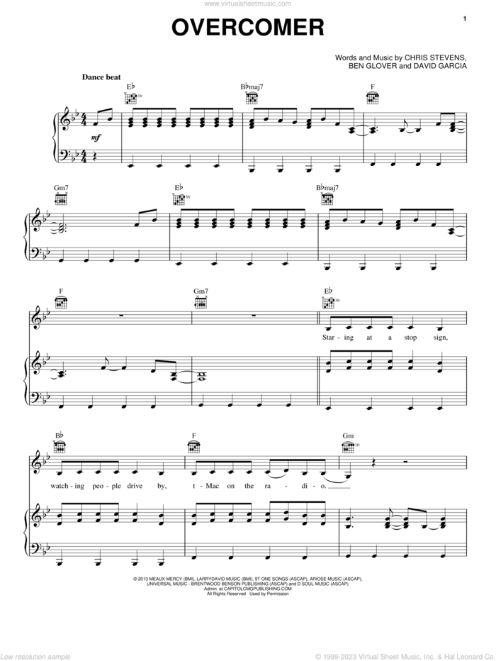 Overcomer sheet music for voice, piano or guitar by Mandisa, intermediate skill level