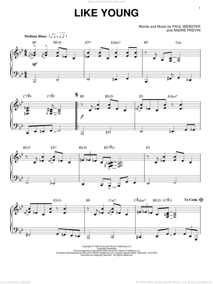 Like Young sheet music for piano solo by Andre Previn, intermediate skill level