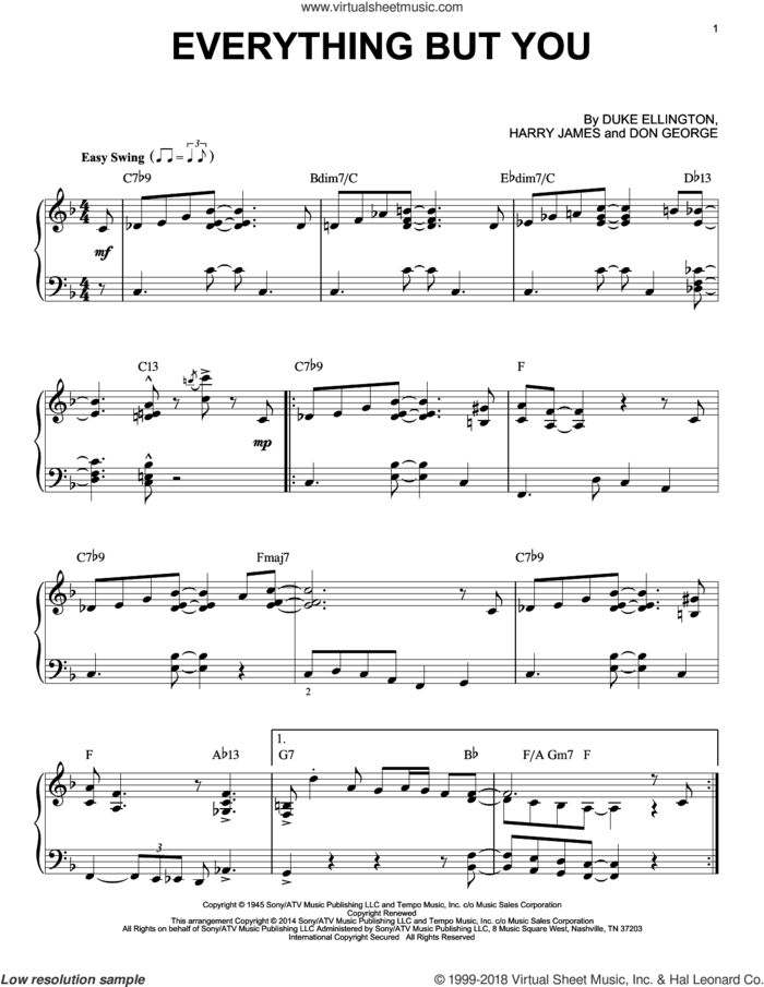 Everything But You sheet music for piano solo by Harry James, intermediate skill level