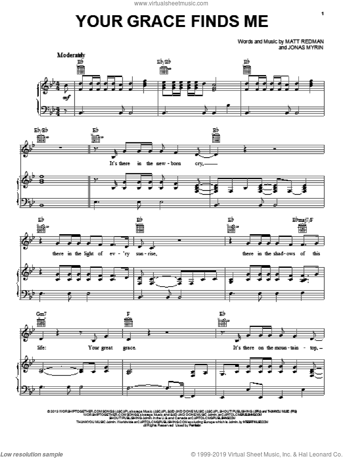 Your Grace Finds Me sheet music for voice, piano or guitar by Matt Redman, intermediate skill level