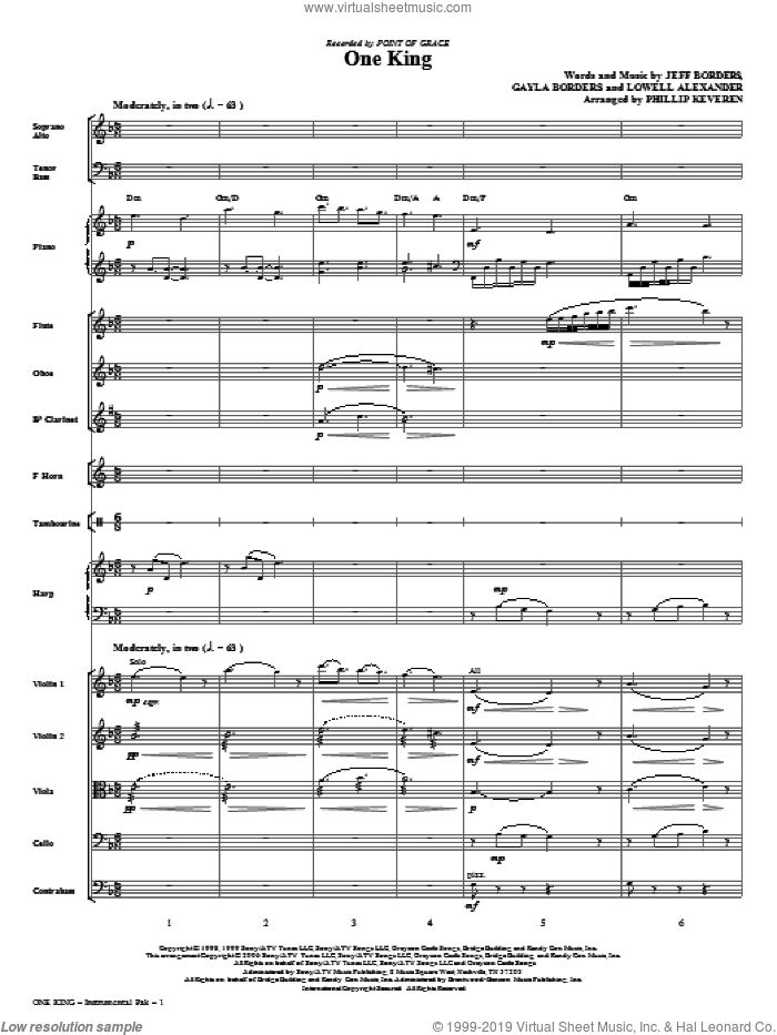 One King (complete set of parts) sheet music for orchestra/band (Orchestra) by Lowell Alexander, Gayla Borders, Jeff Borders, Phillip Keveren and Point Of Grace, intermediate skill level