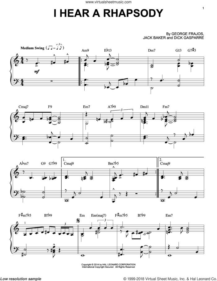 I Hear A Rhapsody sheet music for piano solo by Jack Baker, intermediate skill level