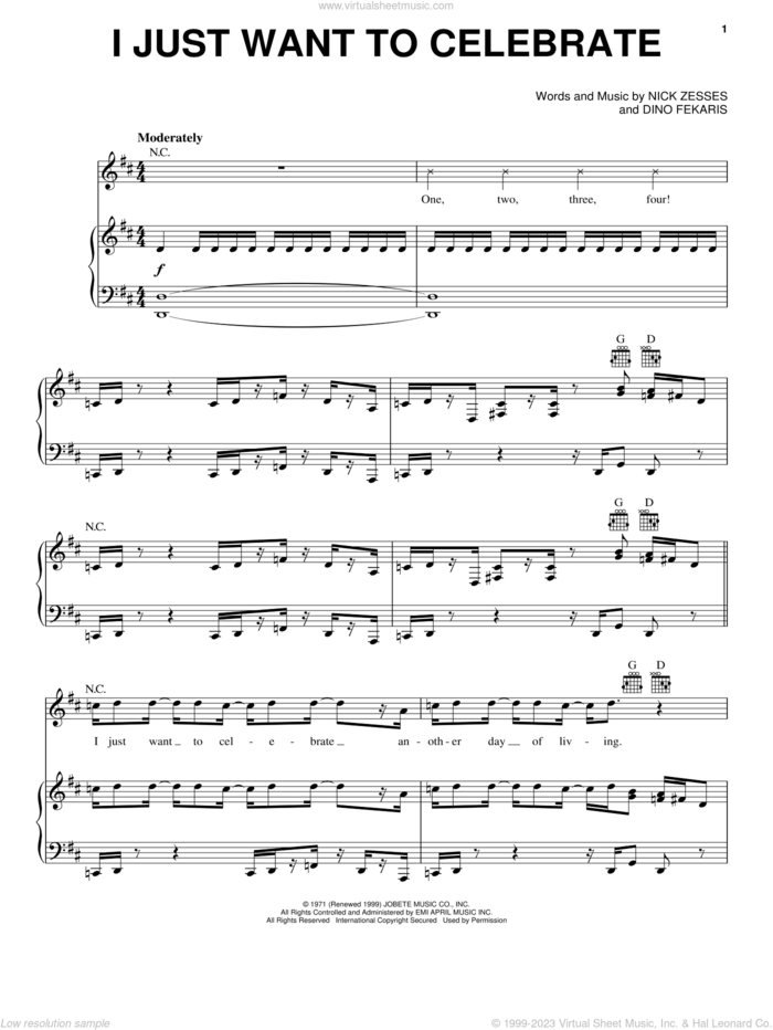 I Just Want To Celebrate sheet music for voice, piano or guitar by Rare Earth, Dino Fekaris and Nick Zesses, intermediate skill level
