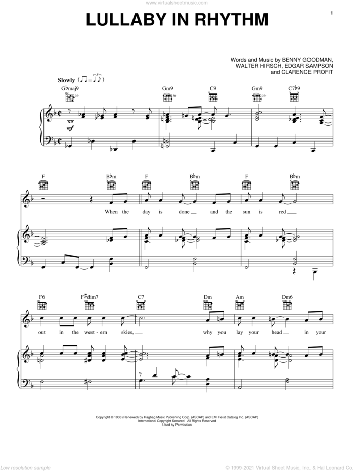 Lullaby In Rhythm sheet music for voice, piano or guitar by Clarence Profit, intermediate skill level