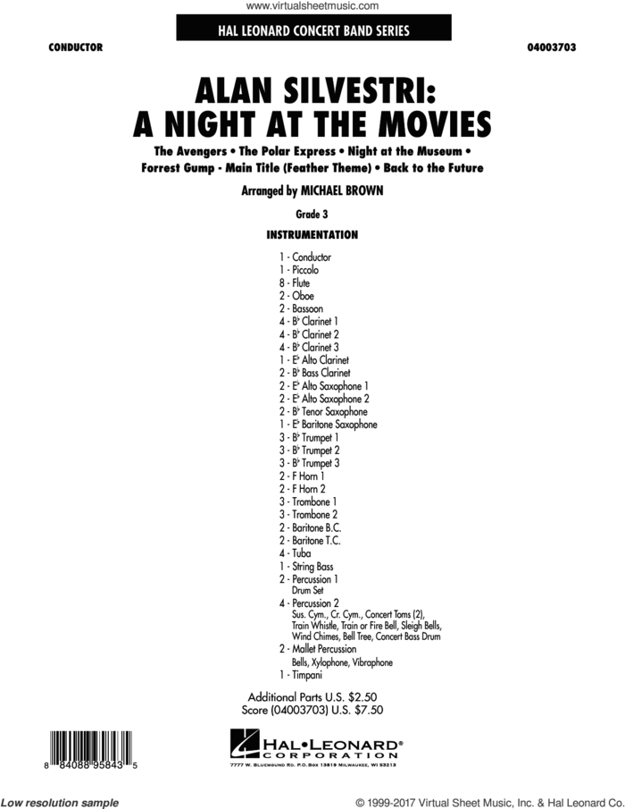 Alan Silvestri: A Night at the Movies (COMPLETE) sheet music for concert band by Alan Silvestri and Michael Brown, intermediate skill level