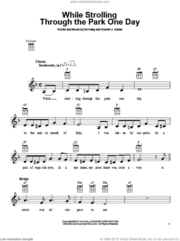 While Strolling Through The Park One Day sheet music for ukulele by Ed Haley, intermediate skill level