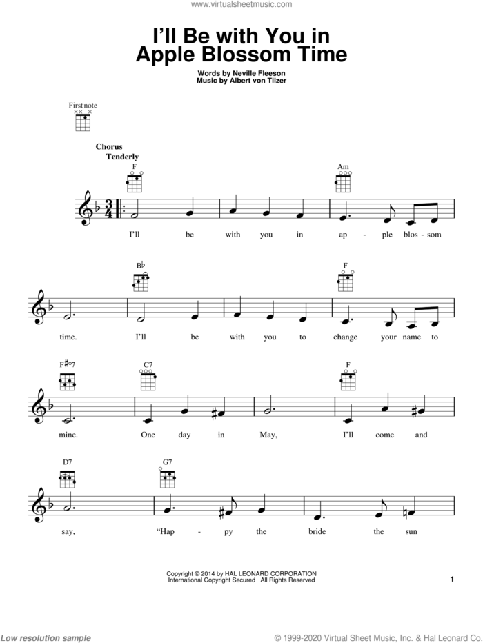 I'll Be With You In Apple Blossom Time sheet music for ukulele by Neville Fleeson, intermediate skill level