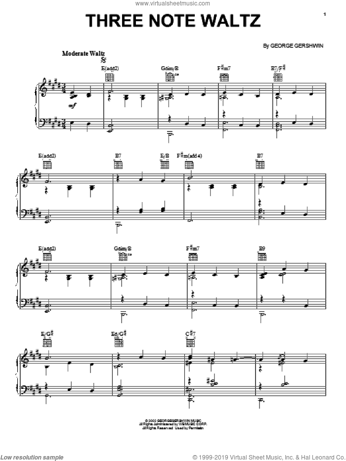 Three Note Waltz sheet music for voice, piano or guitar by George Gershwin, Ira Gershwin and Joe DiPietro, intermediate skill level