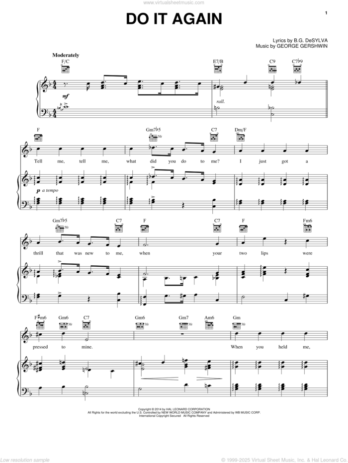 Do It Again sheet music for voice, piano or guitar by George Gershwin, Ira Gershwin and Joe DiPietro, intermediate skill level