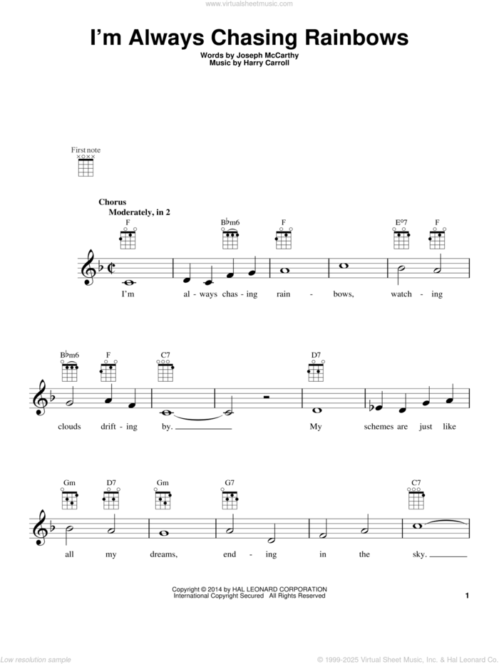 I'm Always Chasing Rainbows sheet music for ukulele by Harry Carroll and Joseph McCarthy, intermediate skill level