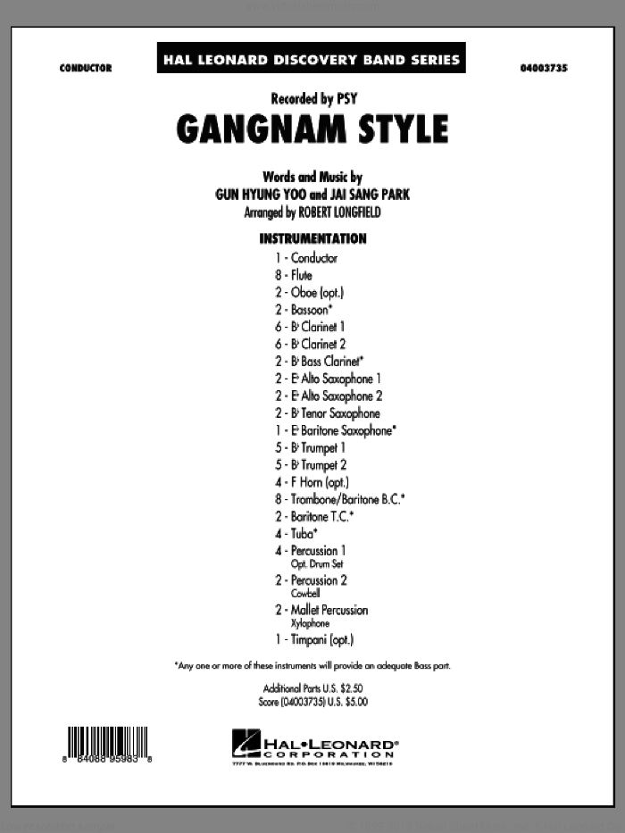 Gangnam Style (COMPLETE) sheet music for concert band by Robert Longfield and PSY, intermediate skill level