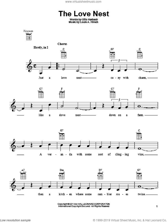 The Love Nest sheet music for ukulele by Otto Harbach, intermediate skill level