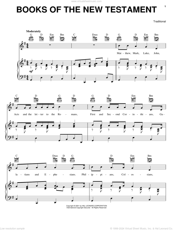 Books Of The New Testament sheet music for voice, piano or guitar, intermediate skill level