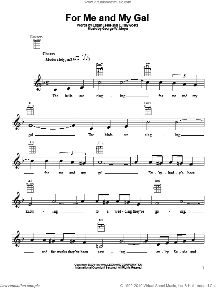 For Me And My Gal sheet music for ukulele by George W. Meyer, intermediate skill level
