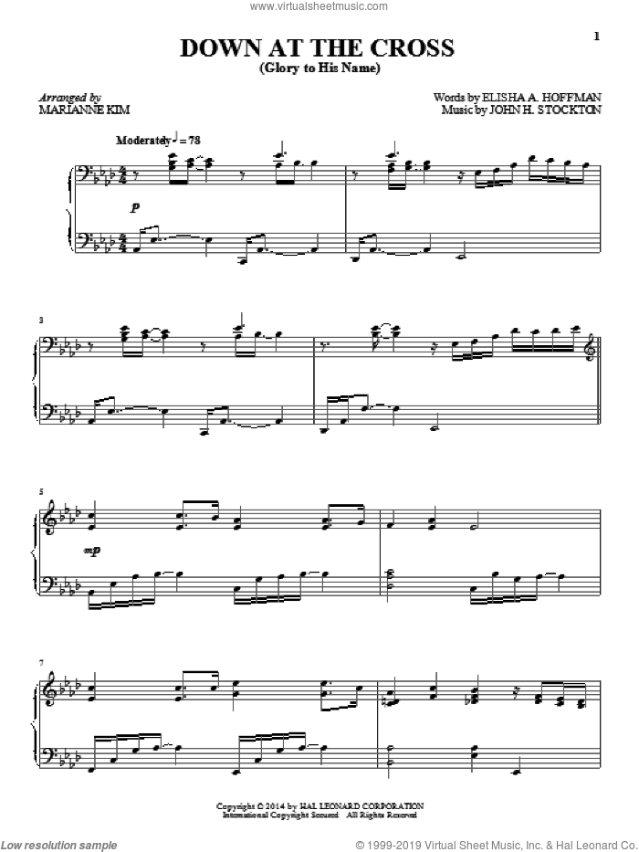 Down At The Cross (Glory To His Name), (intermediate) sheet music for piano solo by Elisha A. Hoffman, intermediate skill level