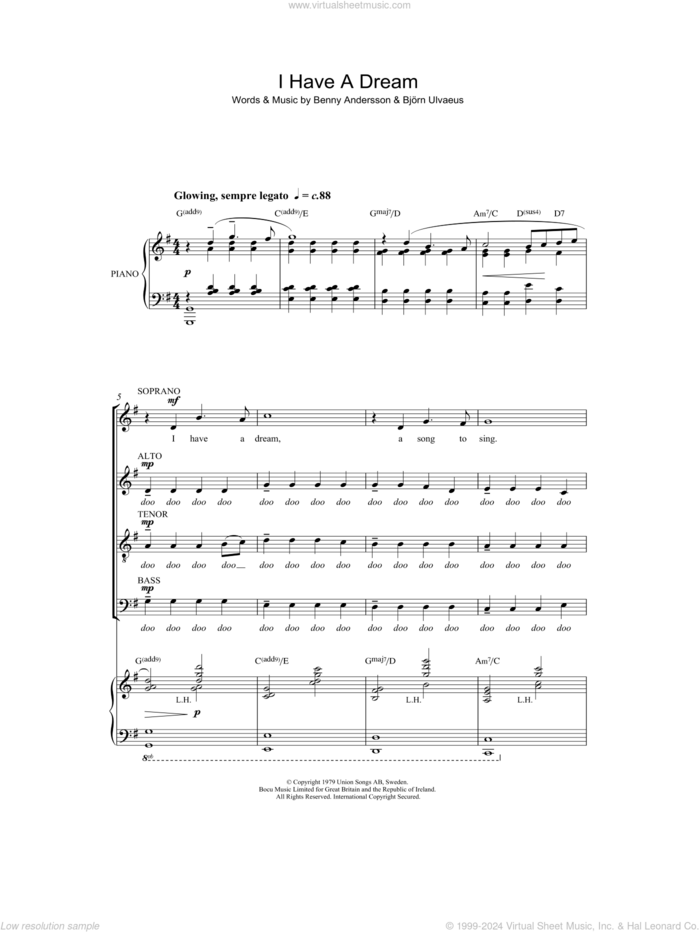 I Have A Dream sheet music for choir (SATB: soprano, alto, tenor, bass) by ABBA, Benny Andersson and Bjorn Ulvaeus, intermediate skill level