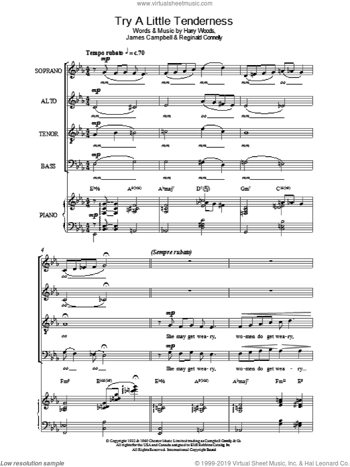 Try A Little Tenderness sheet music for choir by Otis Redding, Harry Woods, James Campbell and Reg Connelly, intermediate skill level