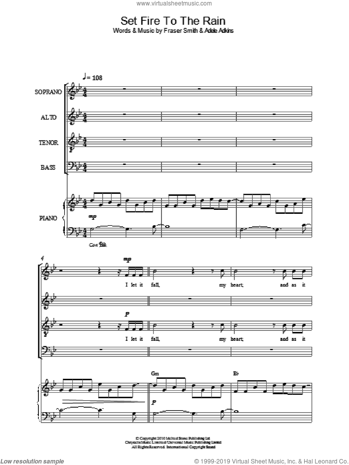 Set Fire To The Rain sheet music for choir by Adele, Adele Adkins and Fraser T. Smith, intermediate skill level