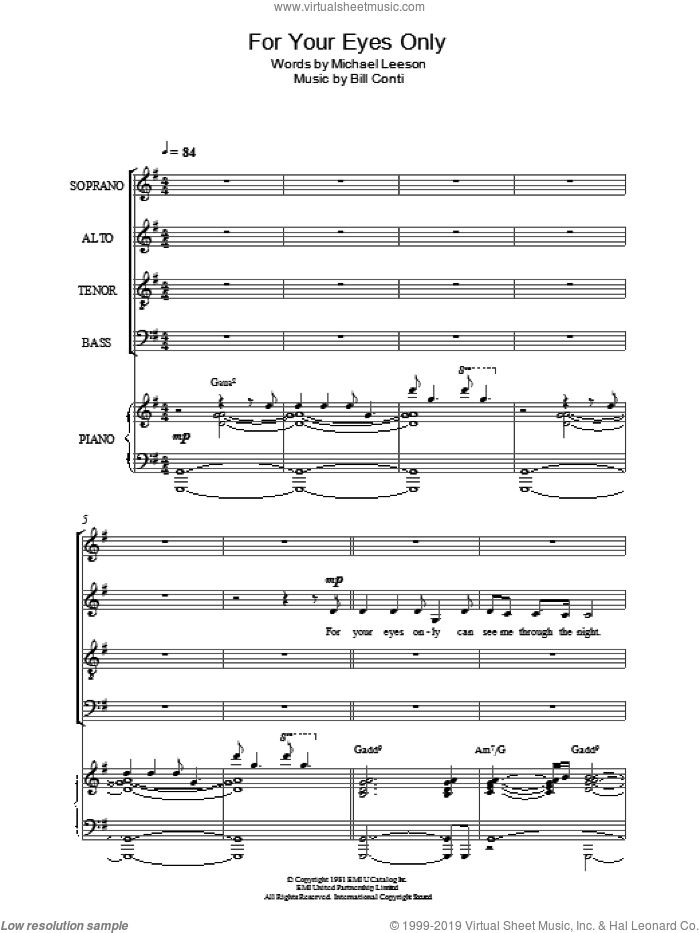 For Your Eyes Only sheet music for choir by Sheena Easton, Bill Conti and Michael Leeson, intermediate skill level