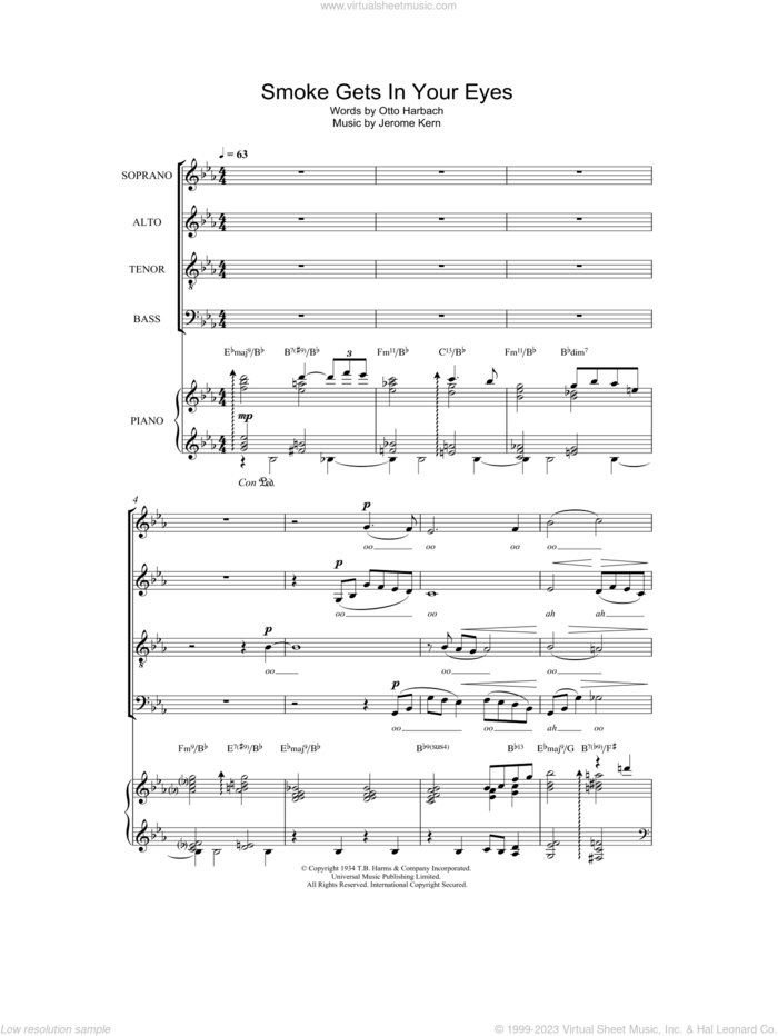 Smoke Gets In Your Eyes (from Roberta) sheet music for choir (SATB: soprano, alto, tenor, bass) by The Platters, Jerome Kern and Otto Harbach, intermediate skill level