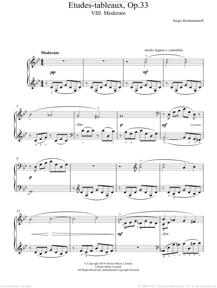 Etudes-tableaux Op.33, No.8 Moderato sheet music for piano solo by Serjeij Rachmaninoff, classical score, easy skill level