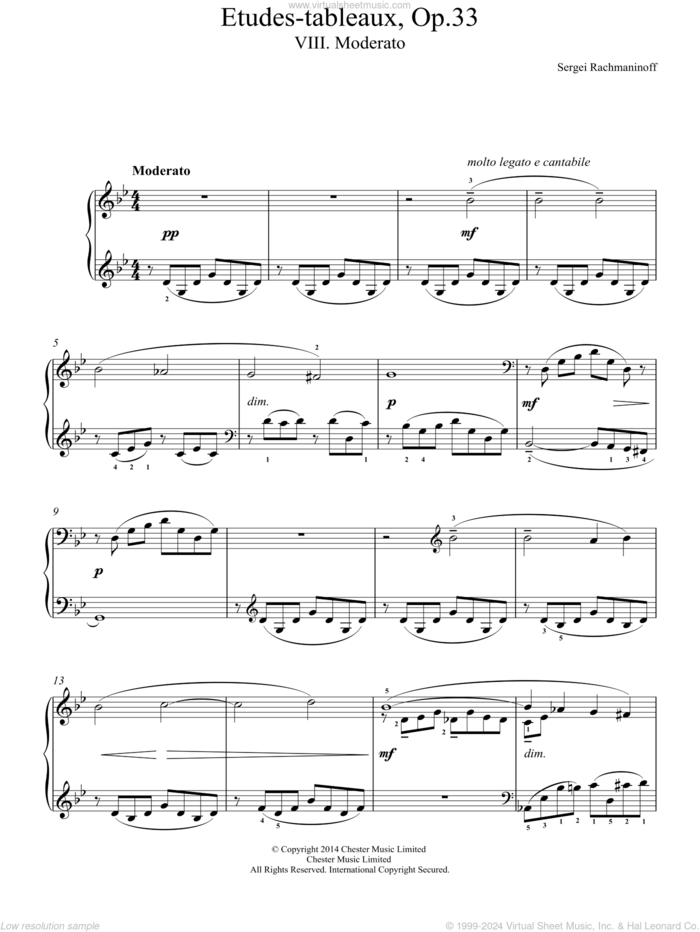 Etudes-tableaux Op.33, No.8 Moderato sheet music for piano solo by Serjeij Rachmaninoff, classical score, easy skill level