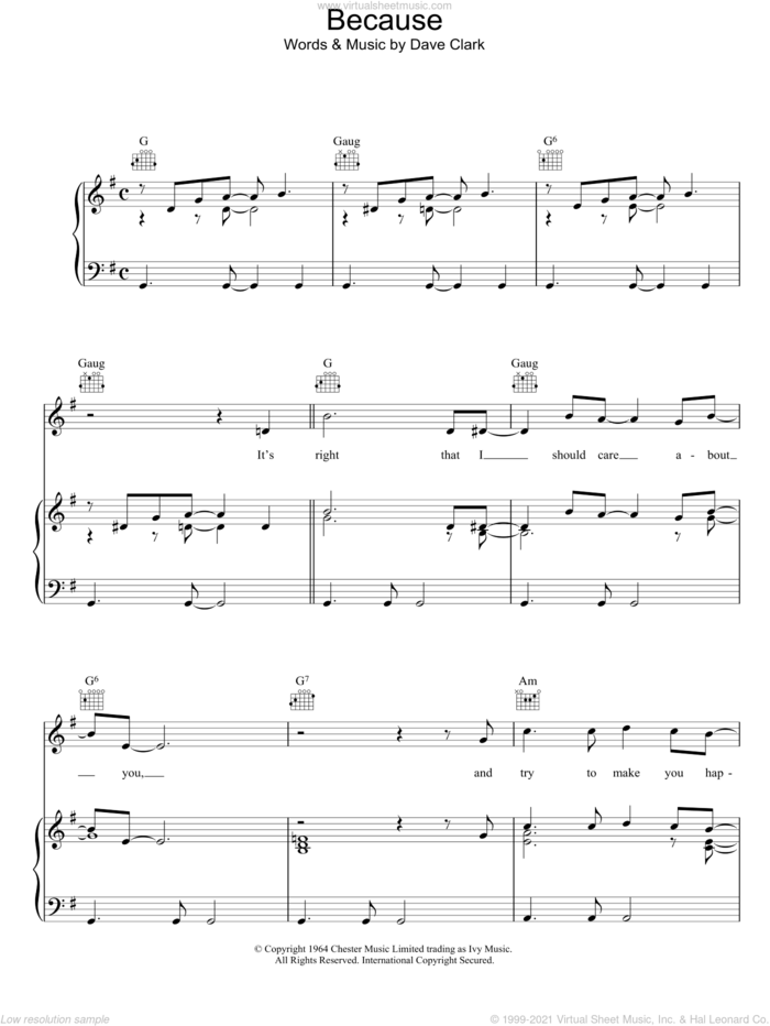 Because sheet music for voice, piano or guitar by The Dave Clark Five and Dave Clark, intermediate skill level