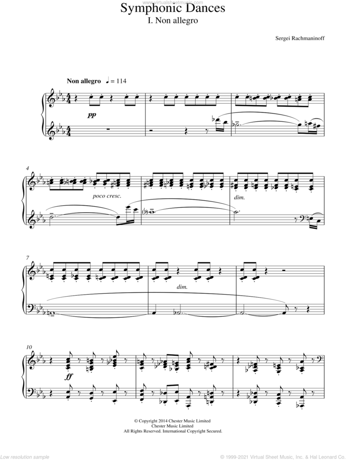 Symphonic Dances - 1st Movement, (intermediate) sheet music for piano solo by Serjeij Rachmaninoff, classical score, intermediate skill level