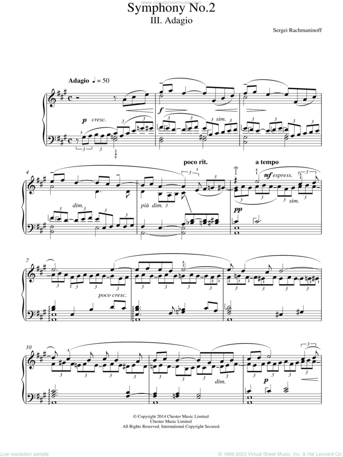 Symphony No.2 - 3rd Movement, (intermediate) sheet music for piano solo by Serjeij Rachmaninoff, classical score, intermediate skill level