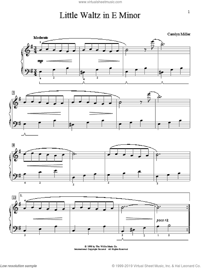 Little Waltz In E Minor sheet music for piano solo (elementary) by Carolyn Miller, classical score, beginner piano (elementary)