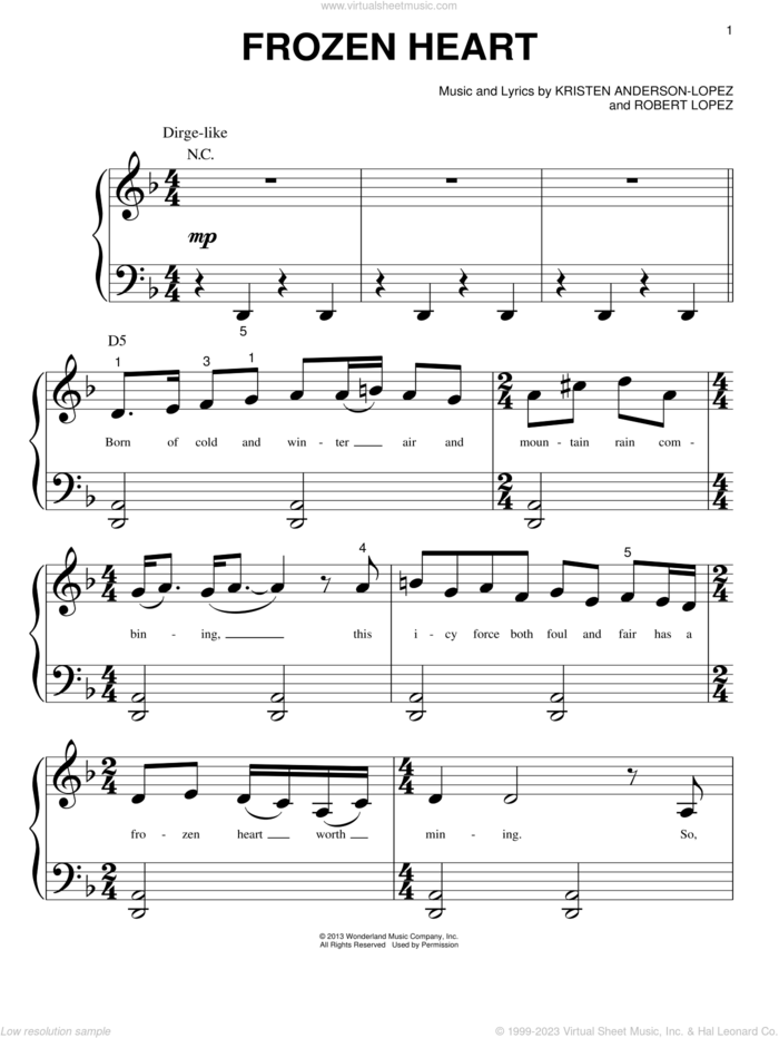 Frozen Heart (from Disney's Frozen) sheet music for piano solo (big note book) by Kristen Anderson-Lopez, Kristen Anderson-Lopez & Robert Lopez and Robert Lopez, easy piano (big note book)