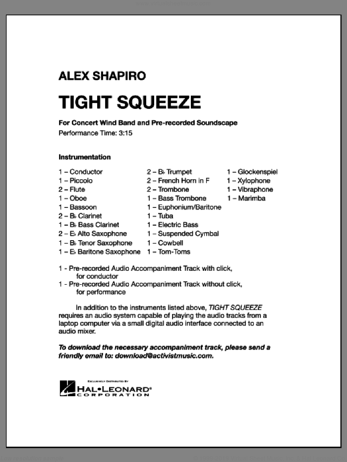Tight Squeeze (COMPLETE) sheet music for concert band by Alex Shapiro, intermediate skill level