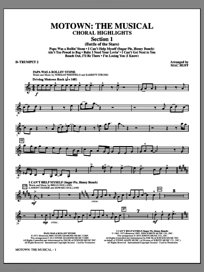 Motown: The Musical (Choral Highlights) sheet music for orchestra/band (trumpet 2) by Mac Huff, intermediate skill level