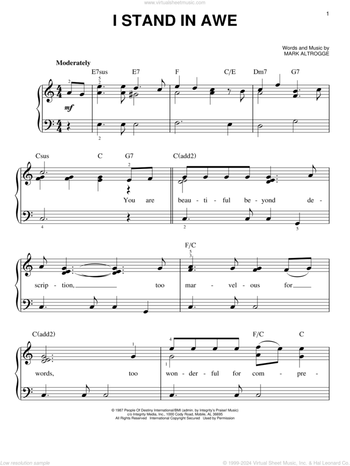 I Stand In Awe sheet music for piano solo by Sovereign Grace Music and Mark Altrogge, easy skill level