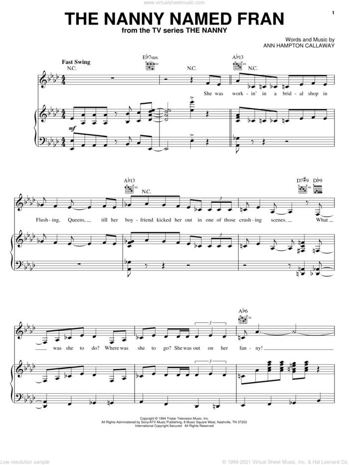 The Nanny Named Fran sheet music for voice, piano or guitar by Ann Hampton Callaway, intermediate skill level