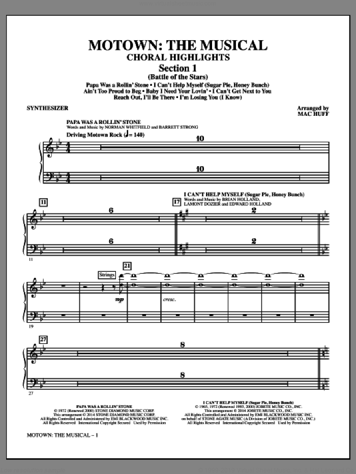 Motown: The Musical (Choral Highlights) sheet music for orchestra/band (synthesizer) by Mac Huff, intermediate skill level
