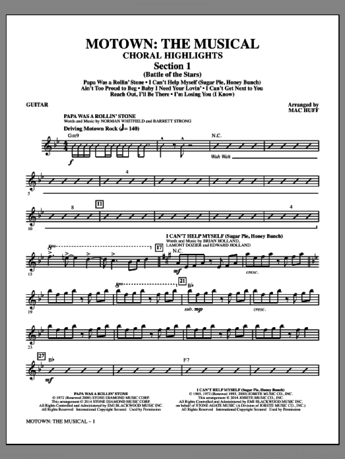 Motown: The Musical (Choral Highlights) sheet music for orchestra/band (guitar) by Mac Huff, intermediate skill level