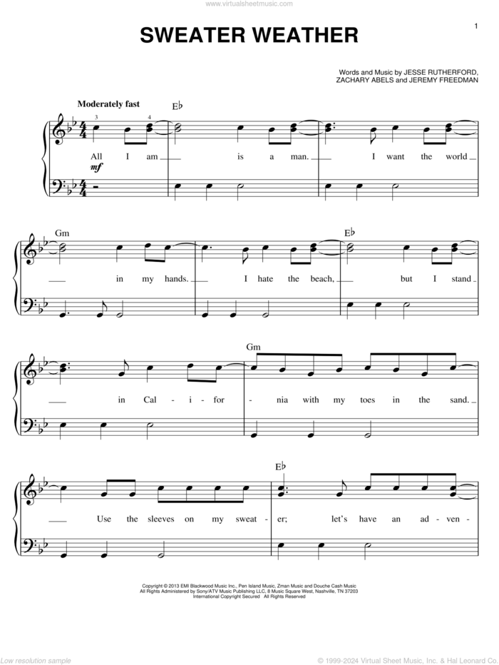 Sweater Weather Sheet Music, The Neighbourhood