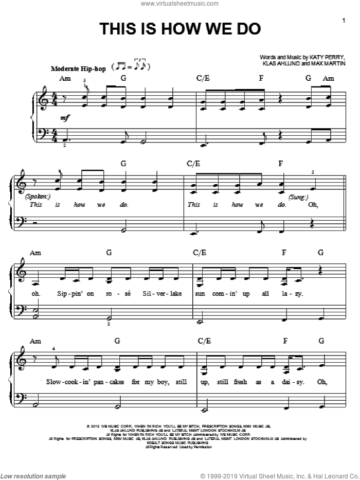 This Is How We Do sheet music for piano solo by Katy Perry, easy skill level