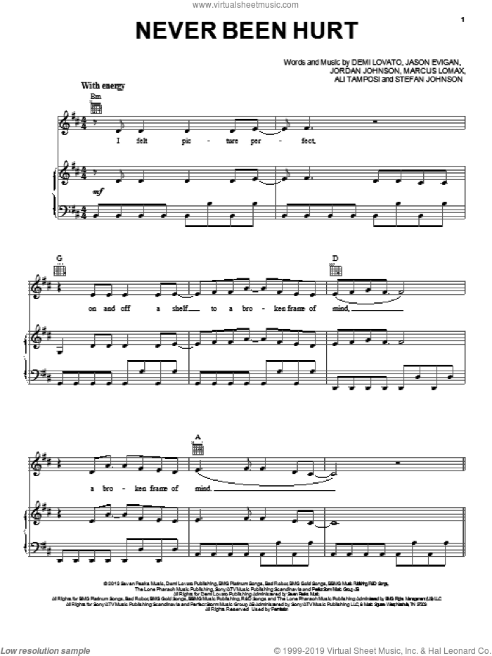 Never Been Hurt sheet music for voice, piano or guitar by Demi Lovato, intermediate skill level