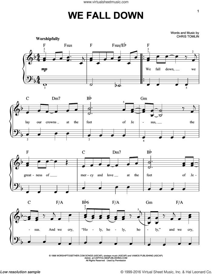 We Fall Down, (easy) sheet music for piano solo by Chris Tomlin and Kutless, easy skill level