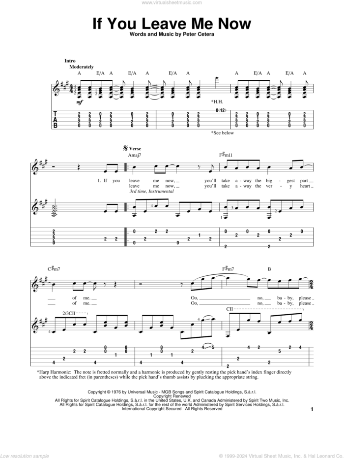 If You Leave Me Now sheet music for guitar solo by Chicago, intermediate skill level