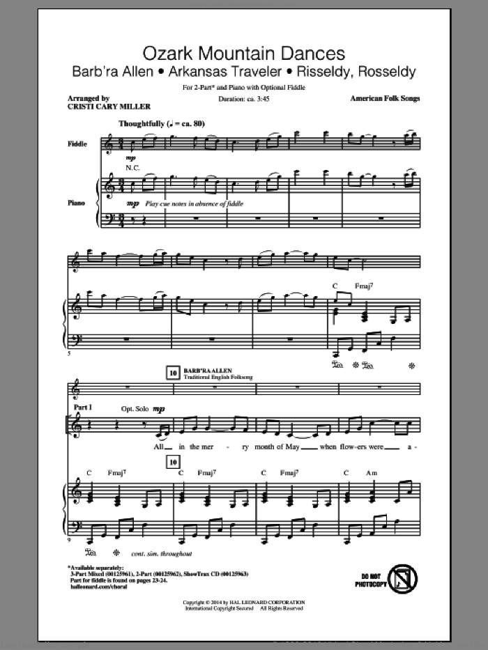 Arkansas Traveler sheet music for choir (2-Part) by Cristi Cary Miller, intermediate duet