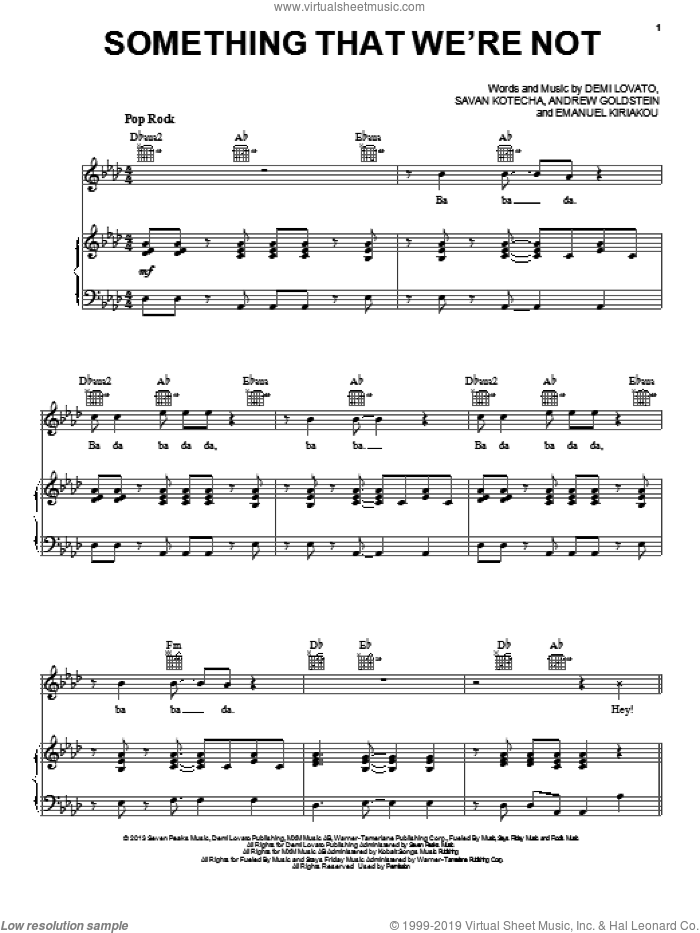 Something That We're Not sheet music for voice, piano or guitar by Demi Lovato, intermediate skill level